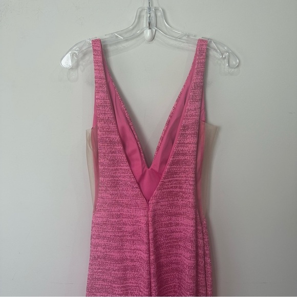 Jovani Royal V Neck Fitted Gown Dresss Hot Pink Metallic Shimmer Prom Wedding - Picture 6 of 16